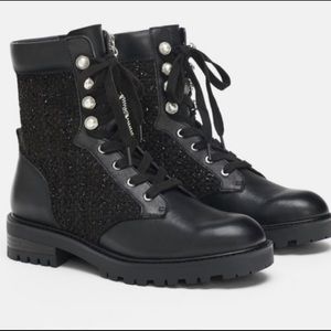 ZARA COMBAT BOOTS WITH PEARL DETAIL NWT!